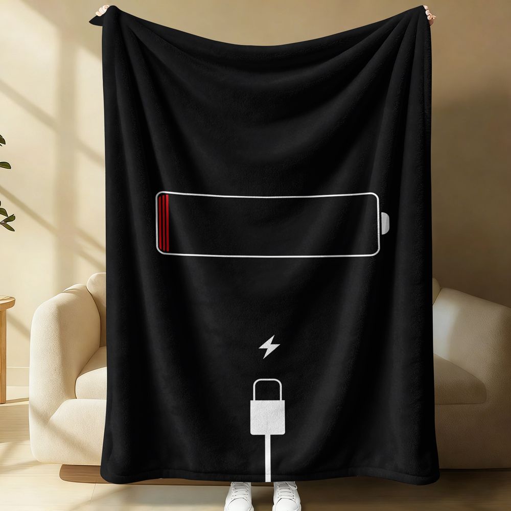 Home Office Icon - Minimalistyczny koc flanelowy z nadrukiem ikony