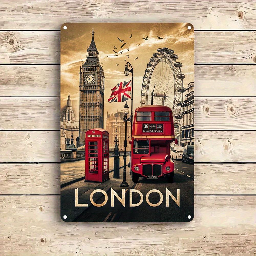 Home Office Icon - Vintage'owa aluminiowa tabliczka ścienna z Londynem