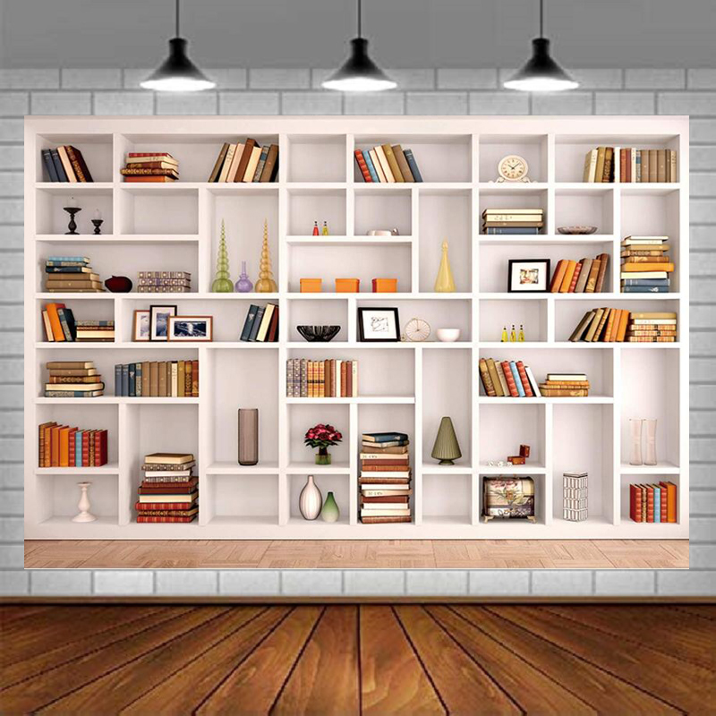 Home Office Zoom Background - Białe tło fotograficzne z półkami na