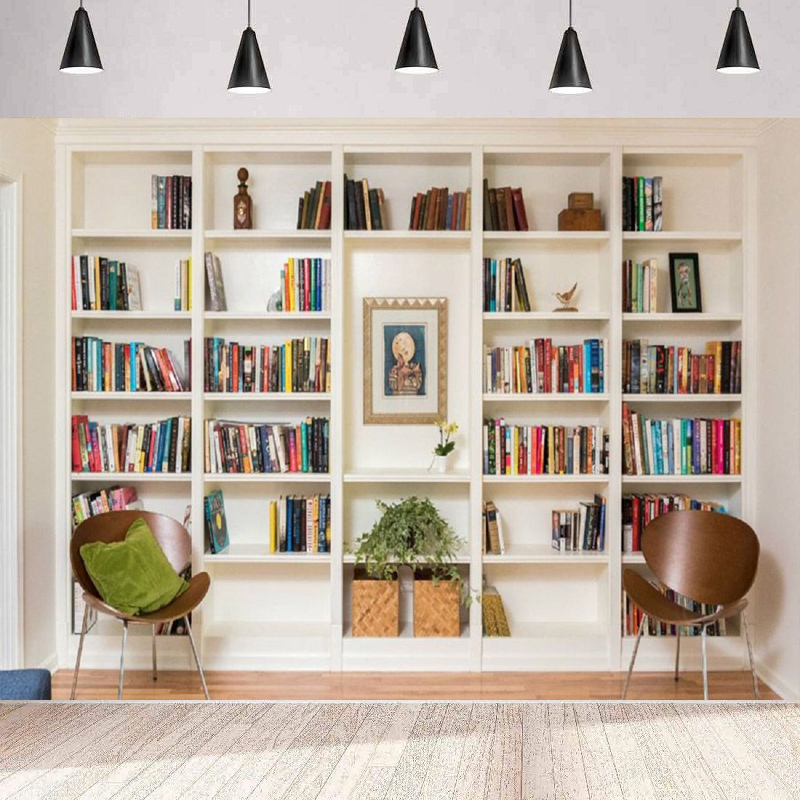 Home Office Zoom Background - Białe tło fotograficzne z półkami na