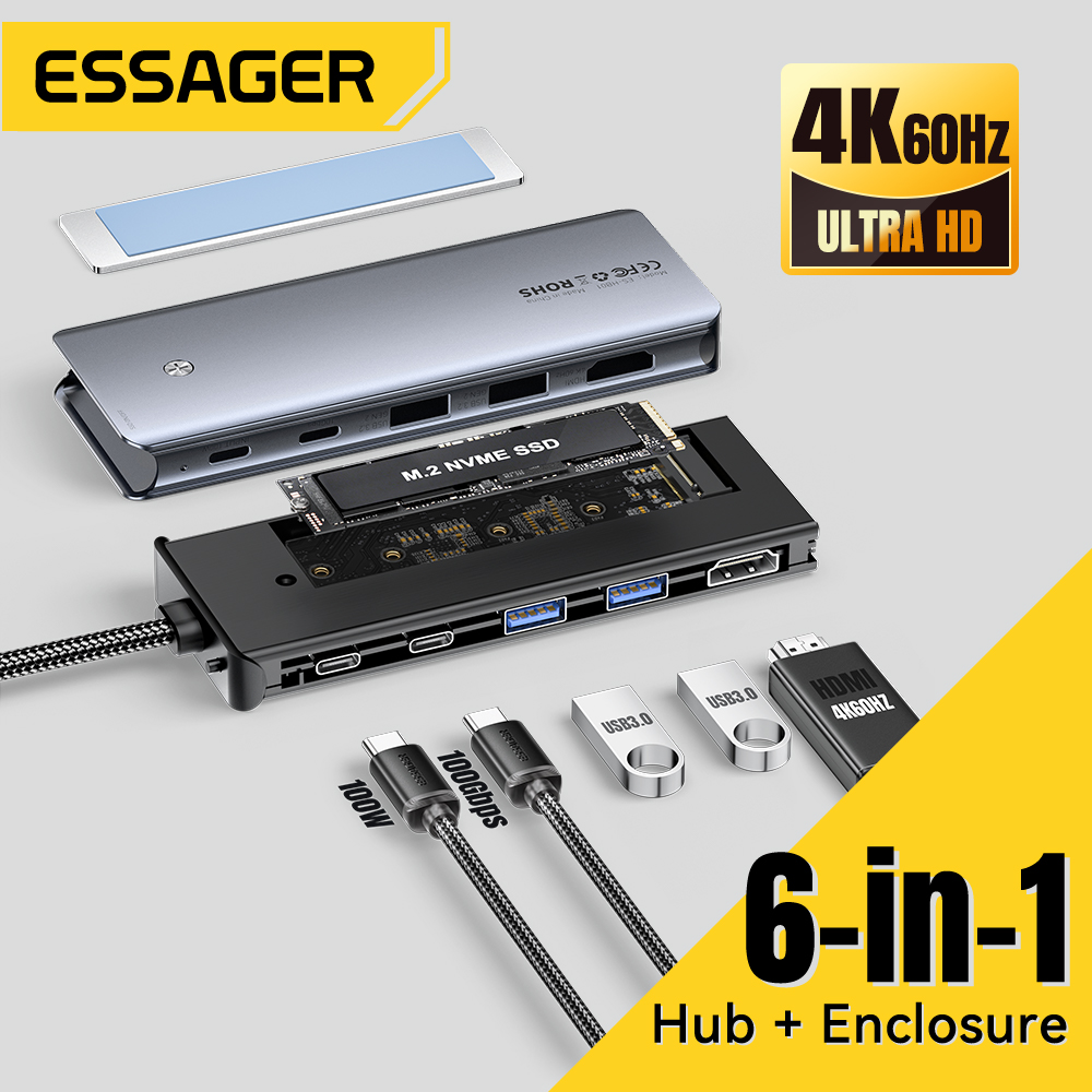 Home Office For Mac - Essager USB C Hub z obudową